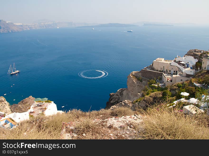 Sea view panorama of Santorini island, Ia