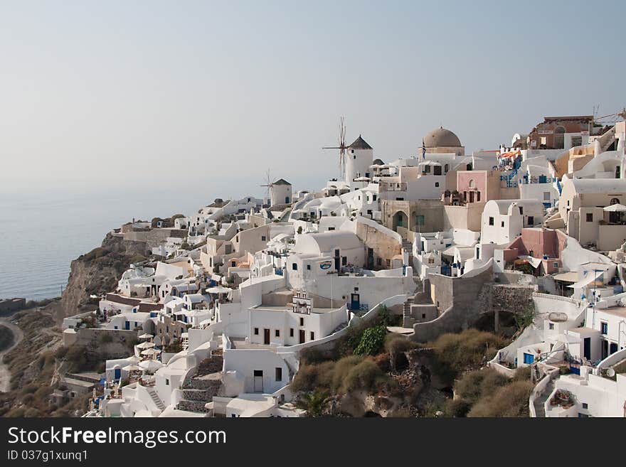 Hazy Panorama Of Santorini Island, Ia