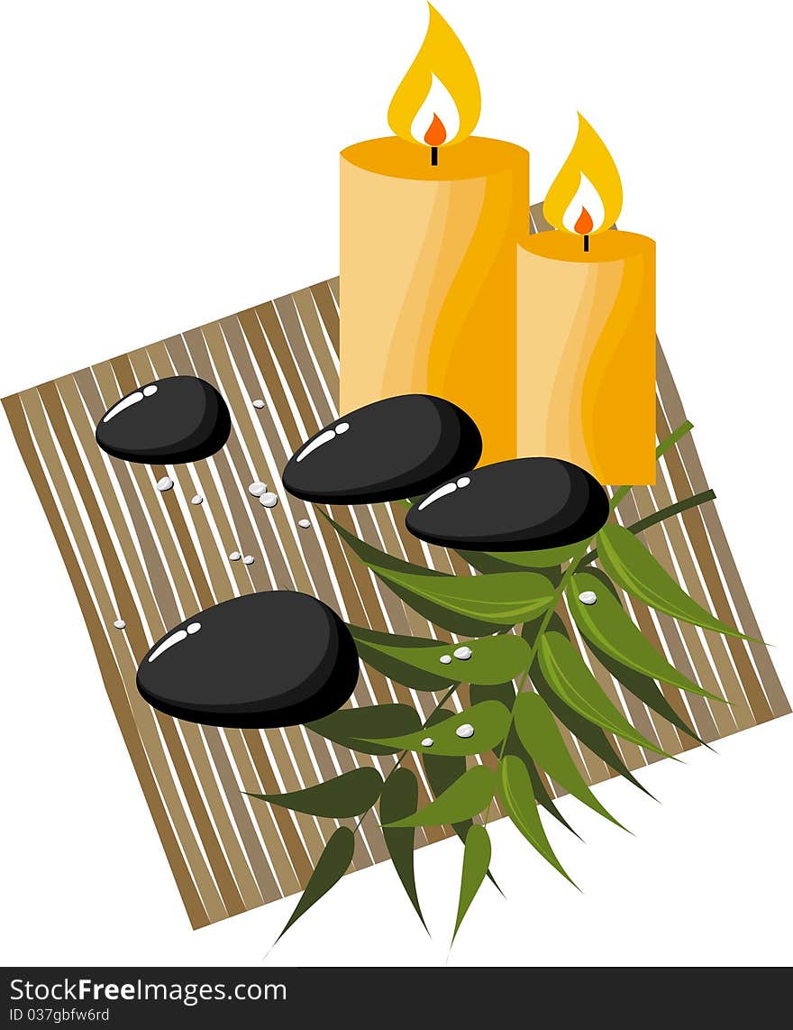 Scented candles and basalt stones for spa therapy