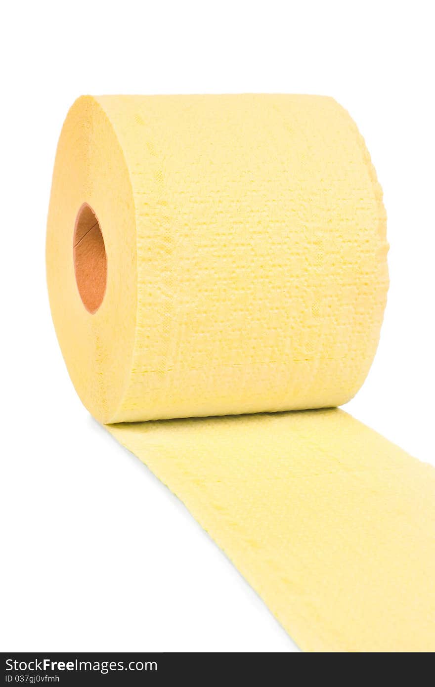 Yellow toilet paper isolated on white background