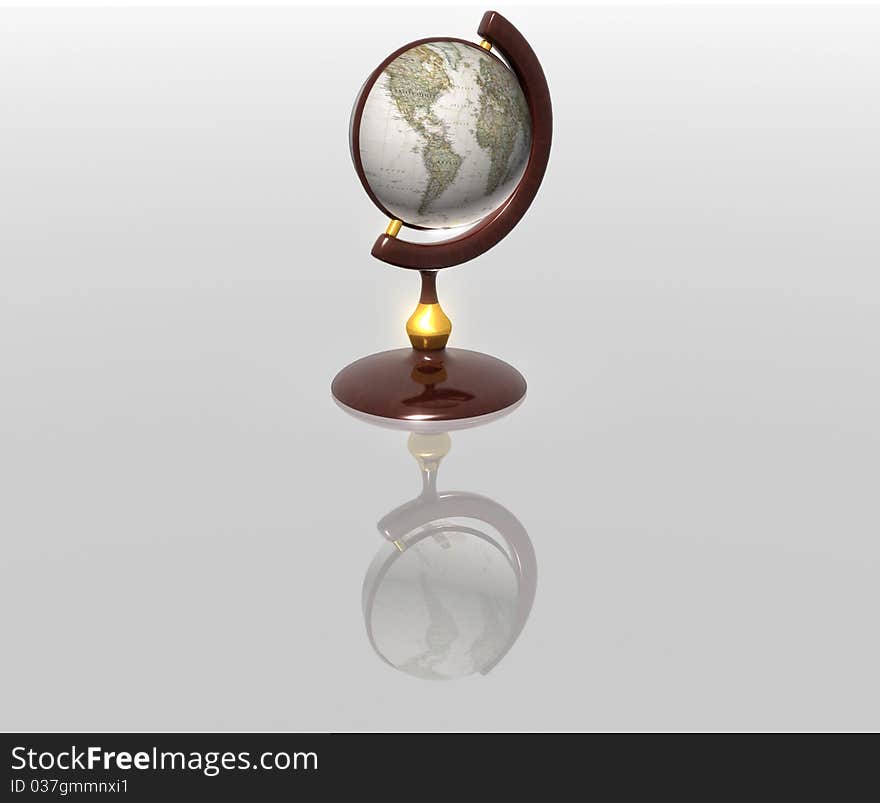 Globe on a reflecting surface