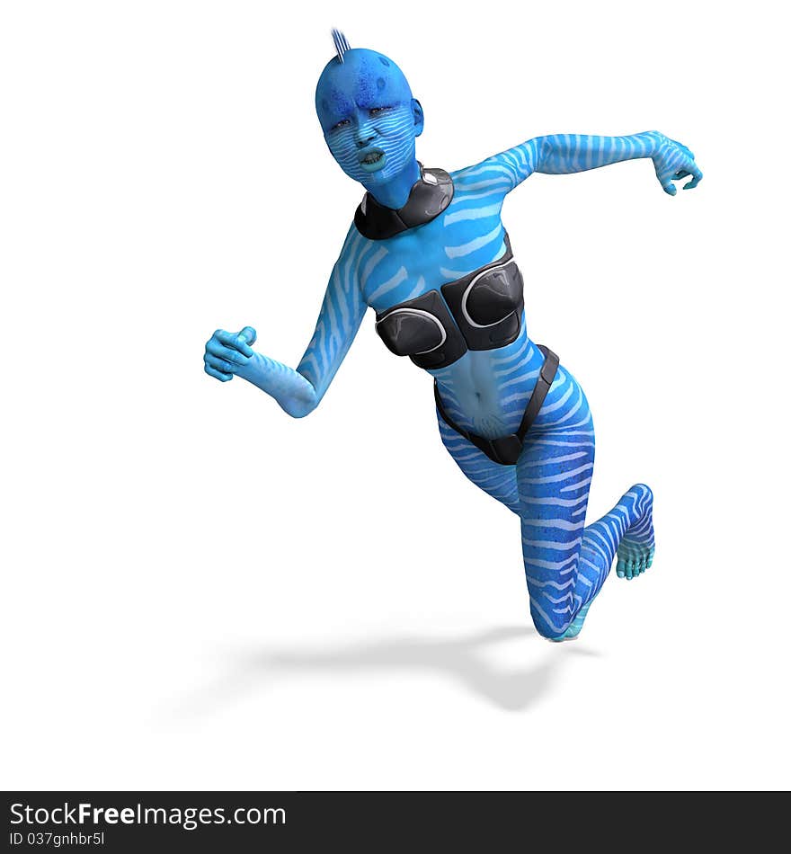 Blue female alien running