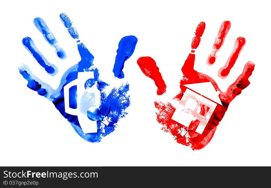 Multi coloured handprints.