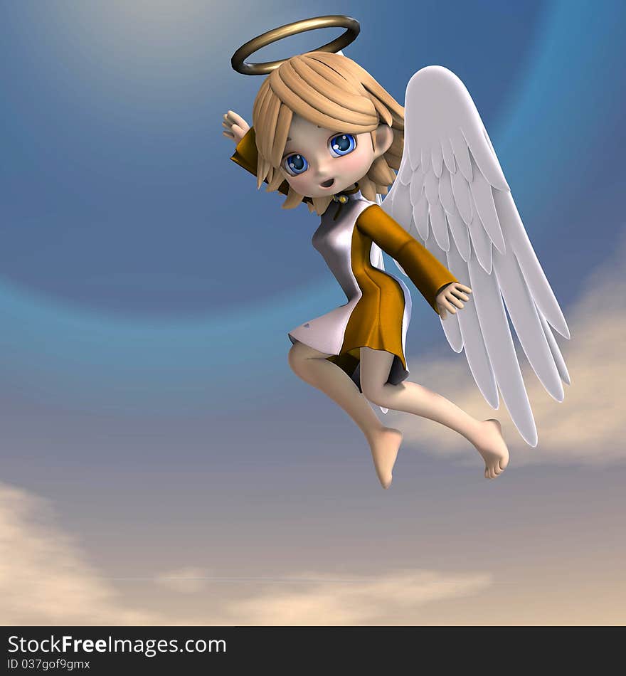 Cute cartoon angel with wings and halo