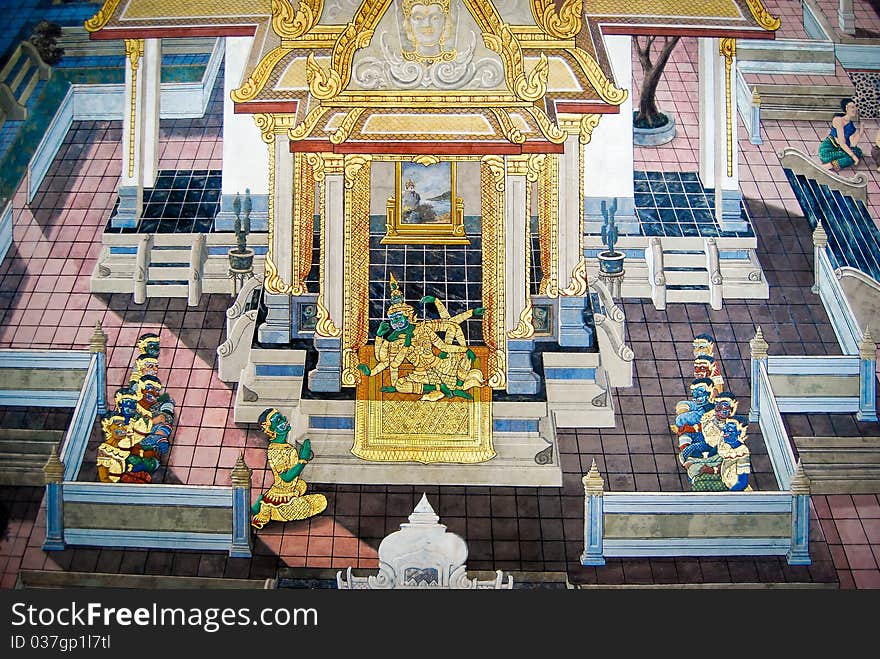 Beautiful Scene Painted on a Temple Wall