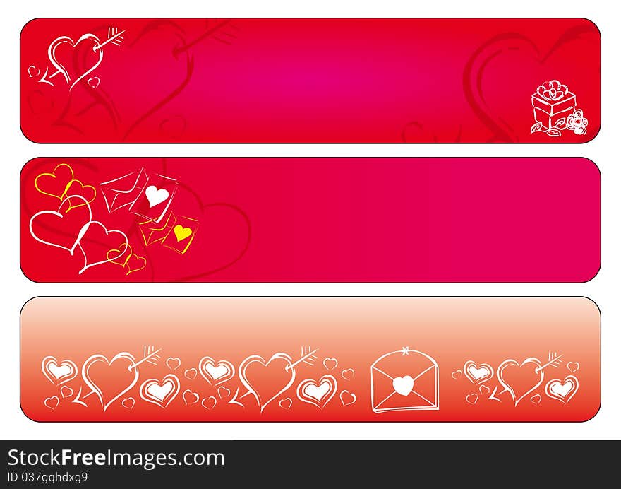 Love valentine banners in red with hearts icons