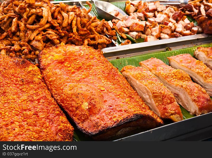 Crispy fried pork with pork chop and sliced pork