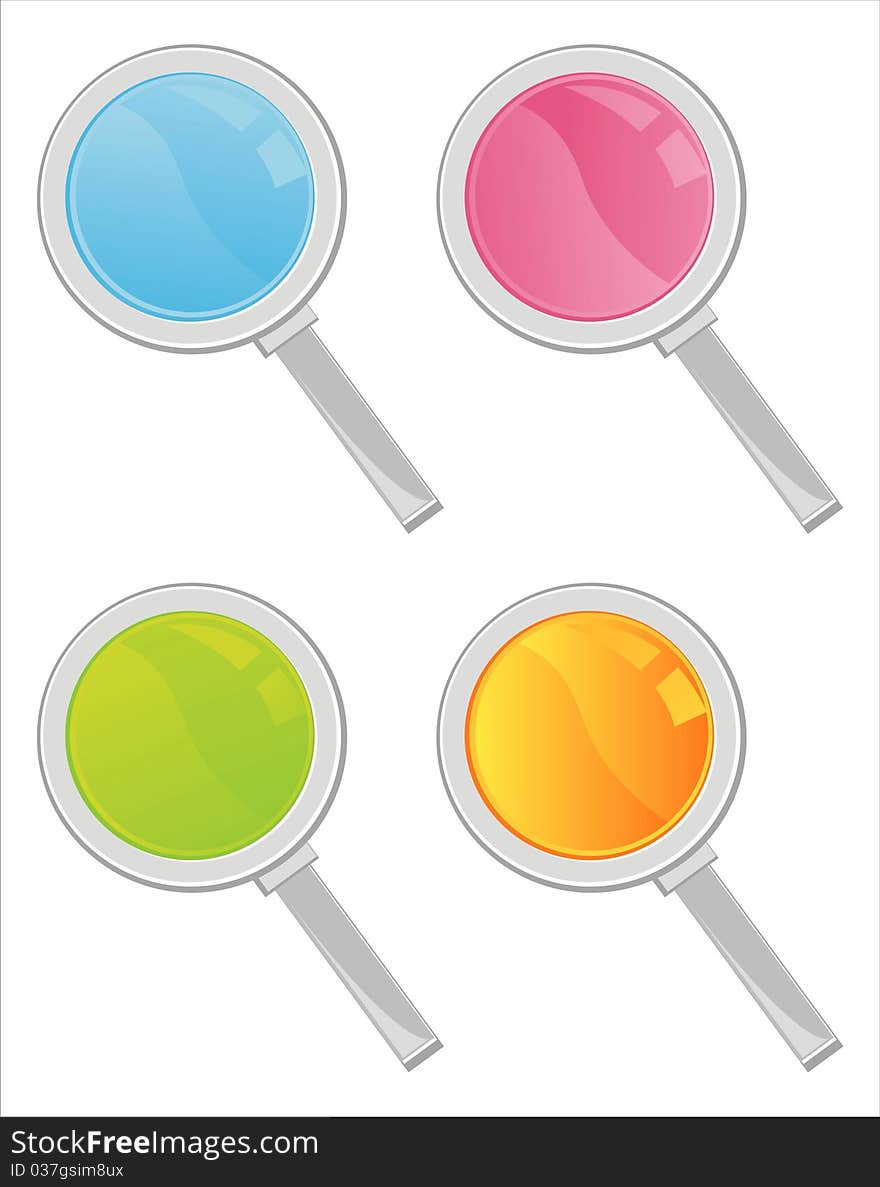 Set of 4 colorful magnifying glasses icons