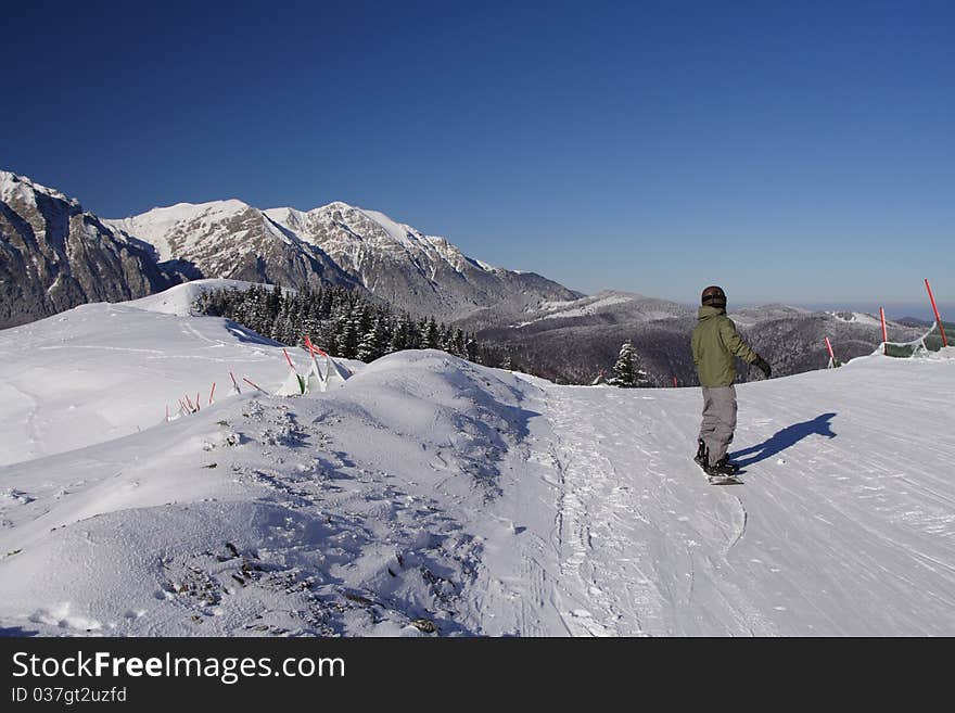 Snowboard boy ready for downhill. Snowboard boy ready for downhill