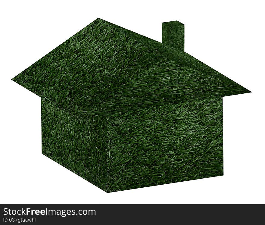 A house made out of grass on a white background, green house