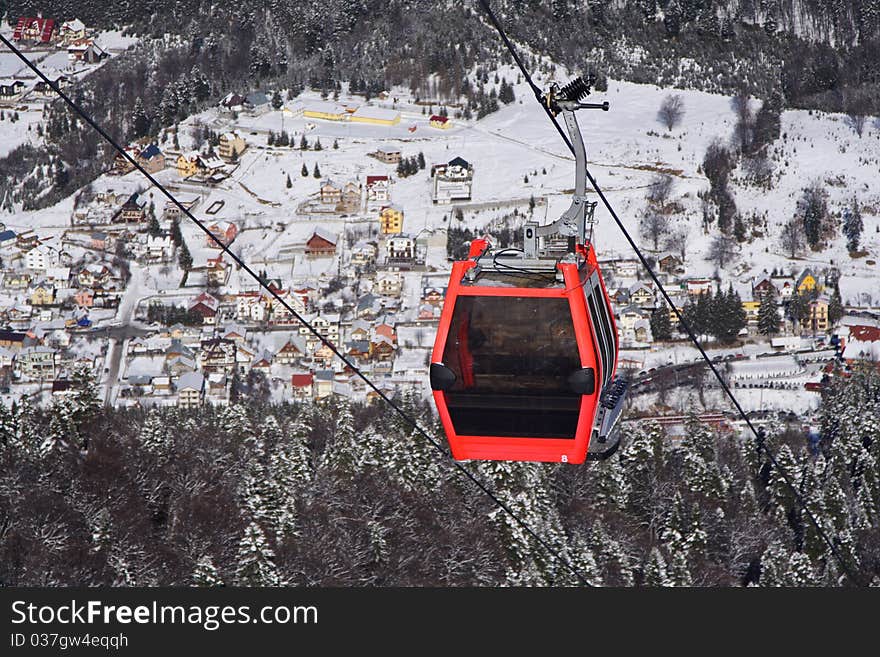 Cable Gondolas With Winter Background