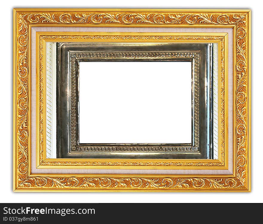 Vintage and classic golden frame on white background. Vintage and classic golden frame on white background