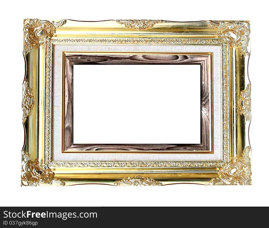 Vintage and classic golden frame on white background. Vintage and classic golden frame on white background