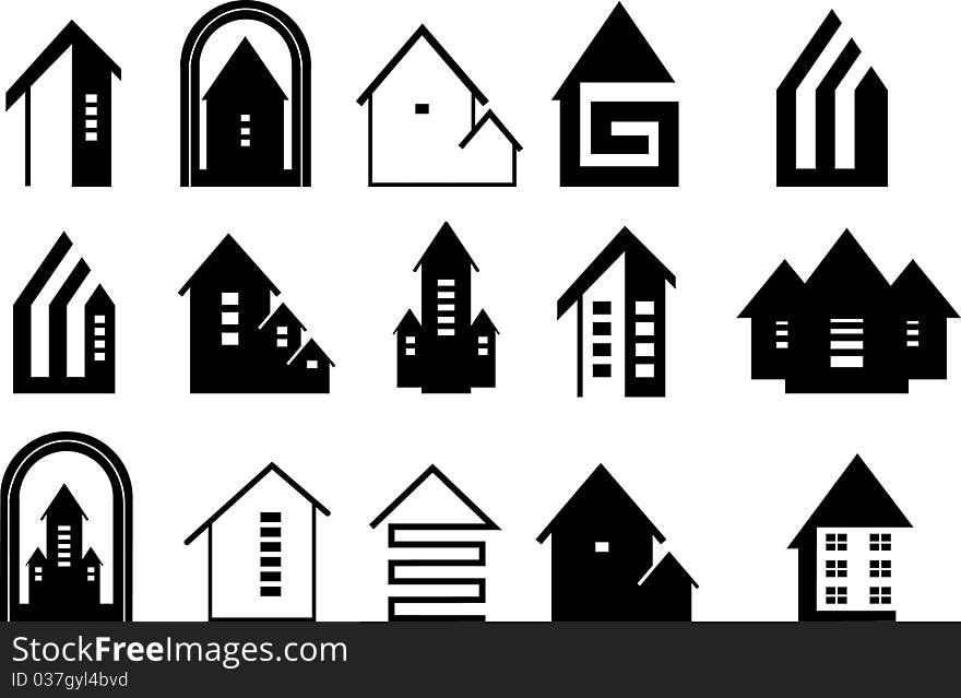 Icons of houses on a white background