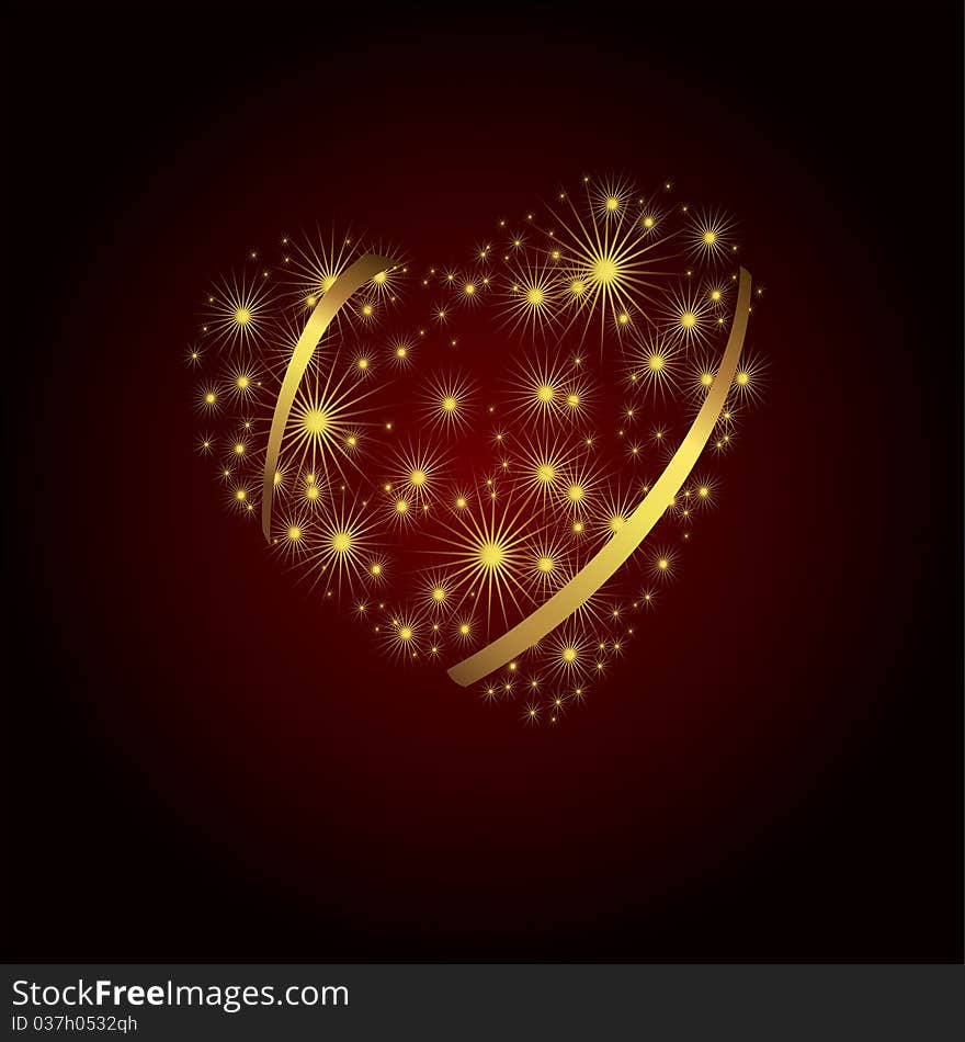 Background with gold brilliant heart by valentine's day. Background with gold brilliant heart by valentine's day