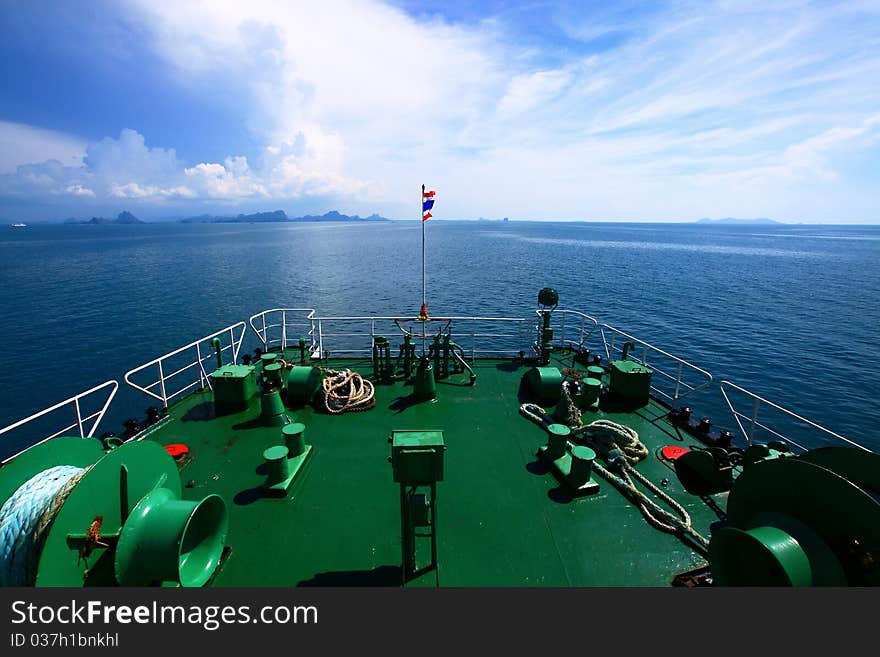 Bright sky on ferry in Thailand sea, south of Thailand