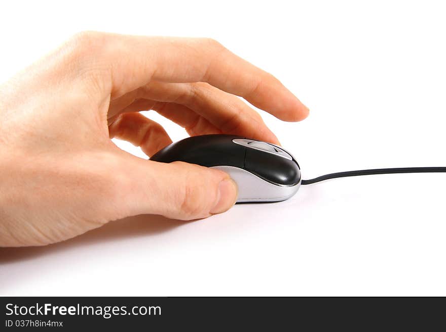 Hand clicking computer mouse