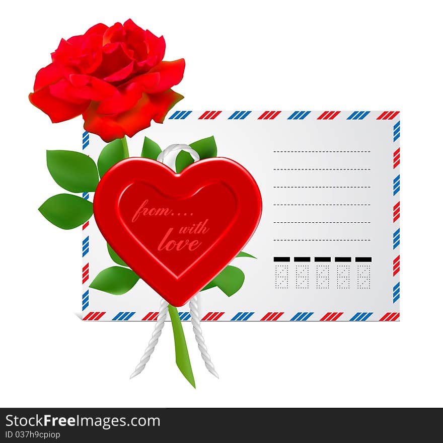 Envelope to the St.Valentine illustration isolated on white background. Envelope to the St.Valentine illustration isolated on white background