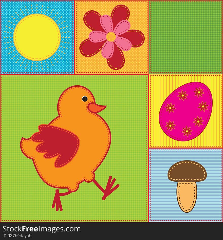 Easter texture with a chicken and egg