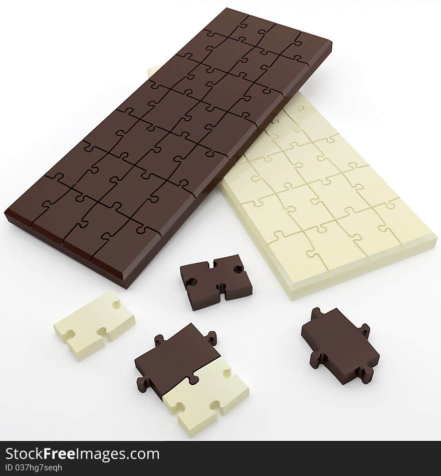 Chocolate in the form of puzzles on a white background