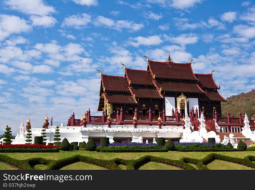 Temple on blue sky background in thailand