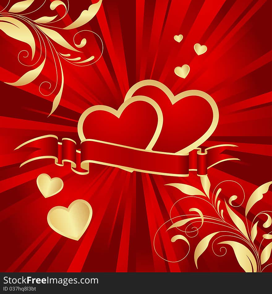 Red heart with floral decoration. Vector illustration. Red heart with floral decoration. Vector illustration.