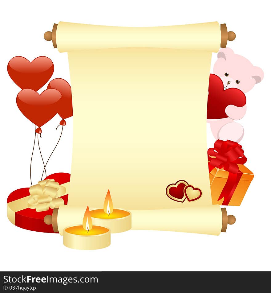 Yellow scroll with gifts. Isolated on a white. Vector illustrated. Yellow scroll with gifts. Isolated on a white. Vector illustrated.