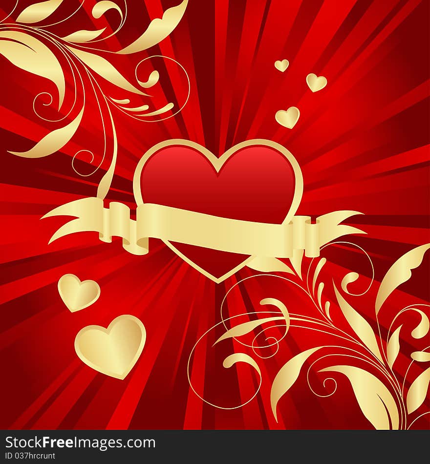 Two red hearts with floral decoration. Vector illustration. Two red hearts with floral decoration. Vector illustration.