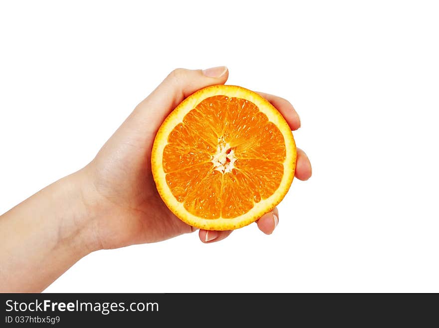 Hand With Orange Isolated