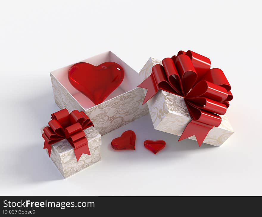 Image of the heart in a gift box. Image of the heart in a gift box