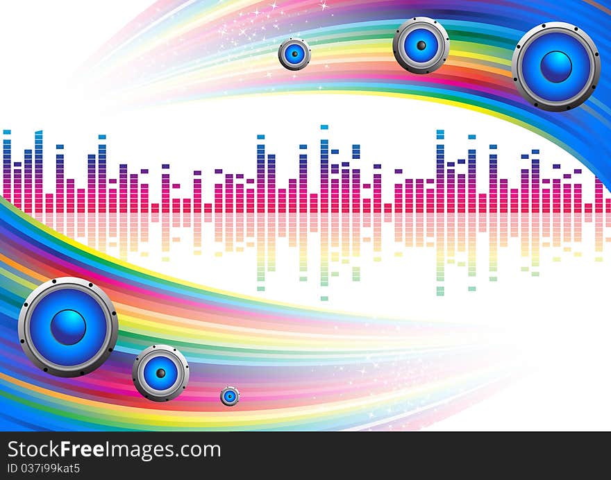 Musical ial background with a rainbow. Clip-art