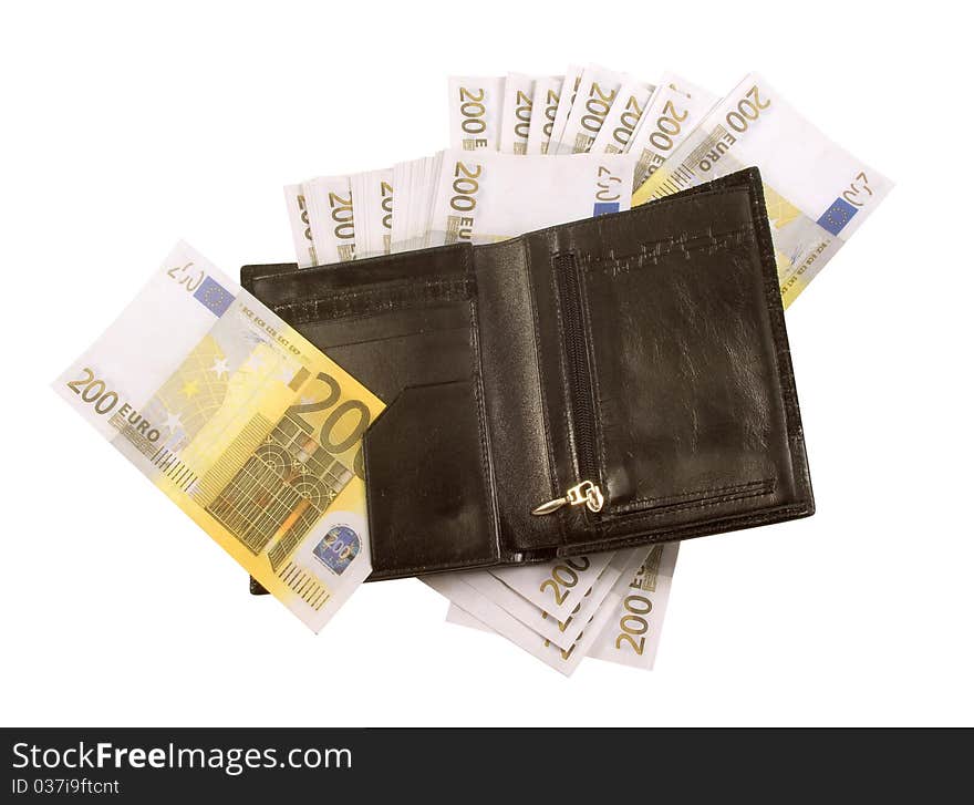 Black purse with lots of banknotes