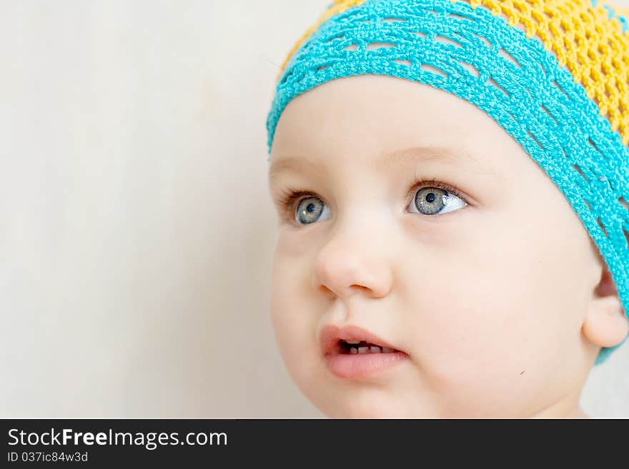 Girl in a hat with blue eyes. Girl in a hat with blue eyes