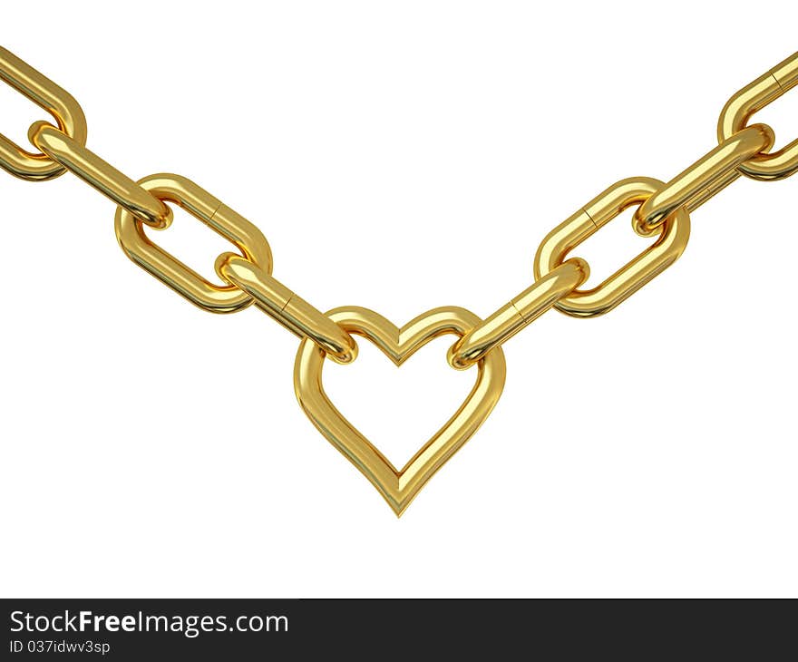 Gold chain with heart, isolated on white background. Gold chain with heart, isolated on white background.