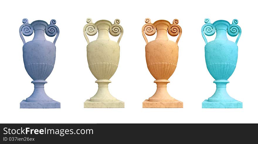 Baroque marble amphoras isolated on a white background. Baroque marble amphoras isolated on a white background