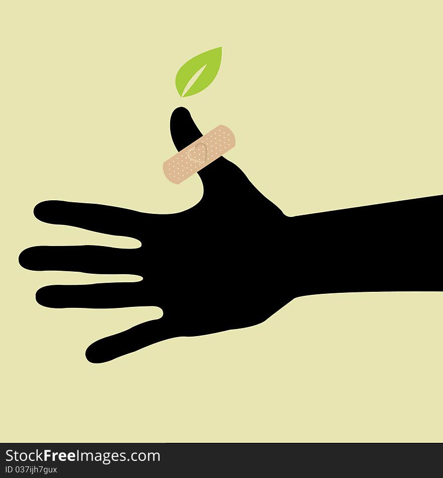 Hand with leaf and Plaster