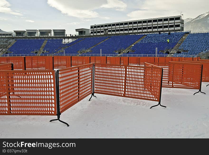 Building activity in Garmisch-Partenkirchen, Bavaria, Germany in the days before the ski world-championship in february 2011 - here the tribunes at the Kandahar-skirun. Building activity in Garmisch-Partenkirchen, Bavaria, Germany in the days before the ski world-championship in february 2011 - here the tribunes at the Kandahar-skirun