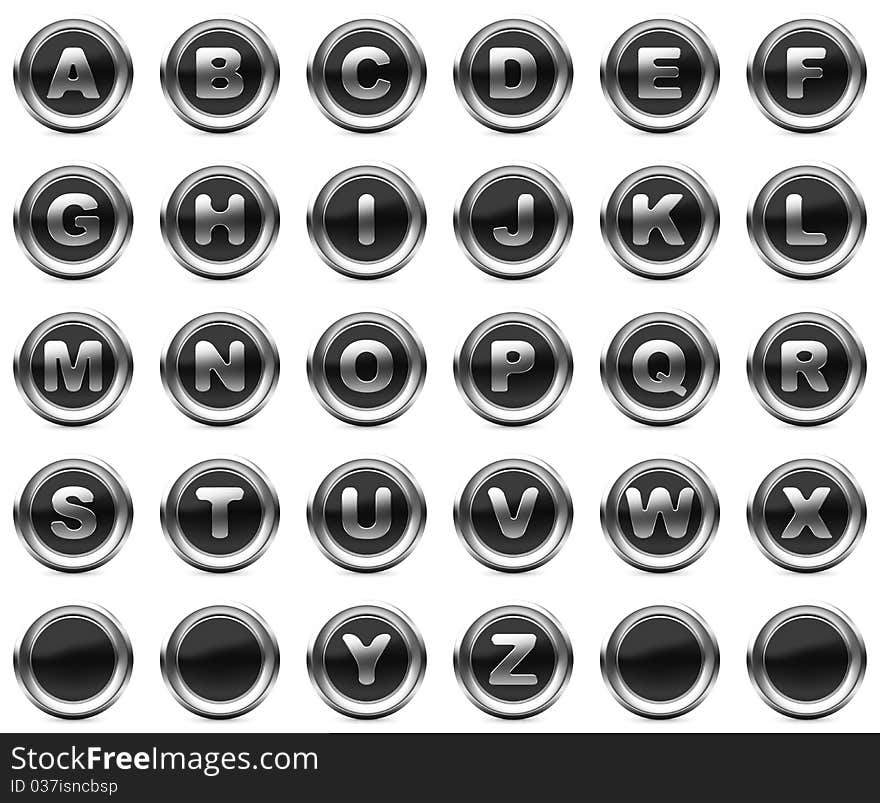 Set alphabet black metal buttons