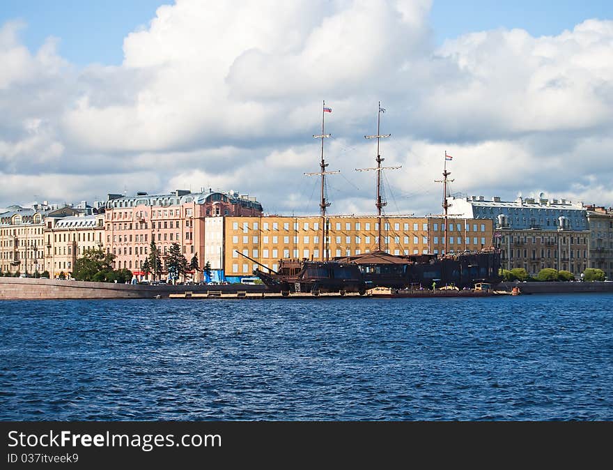 Ancient wooden sailing vessel