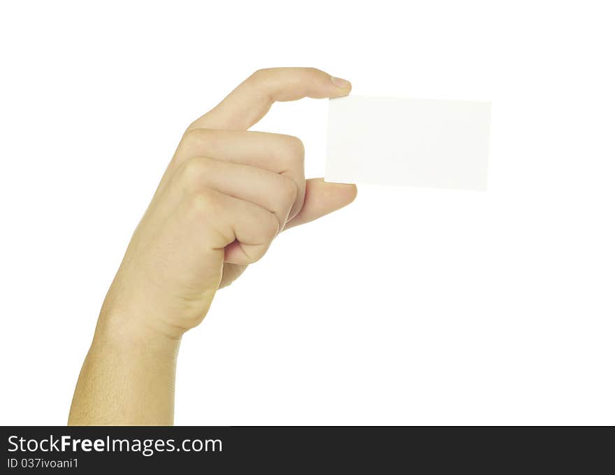 Card blank in a hand isolated on white. Card blank in a hand isolated on white