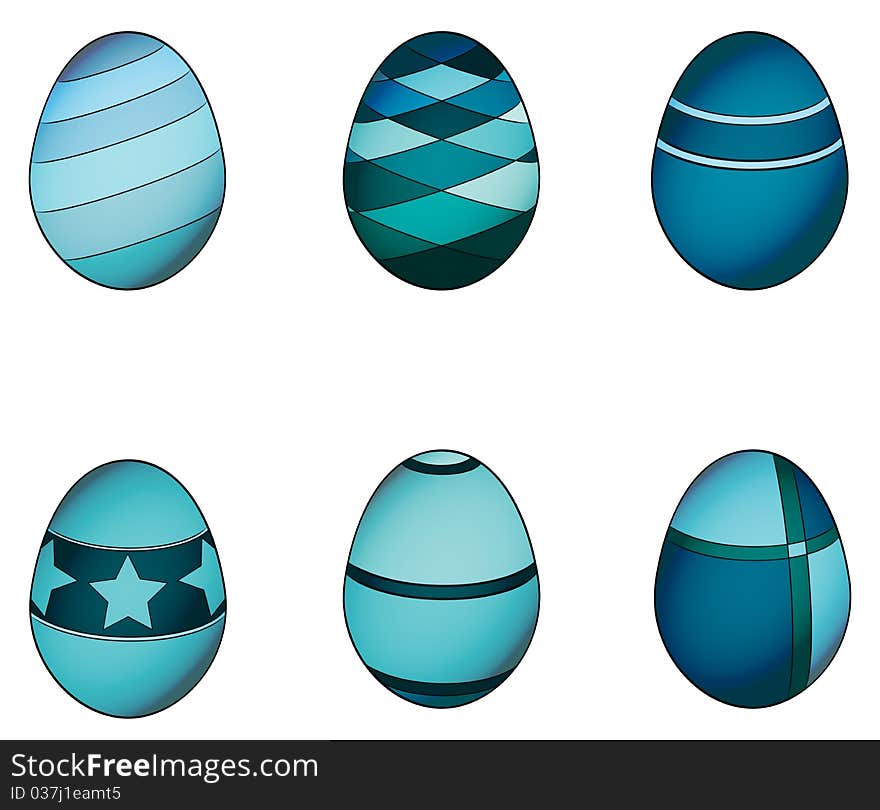 Vector illustration of various blue colored Easter eggs. Vector illustration of various blue colored Easter eggs.