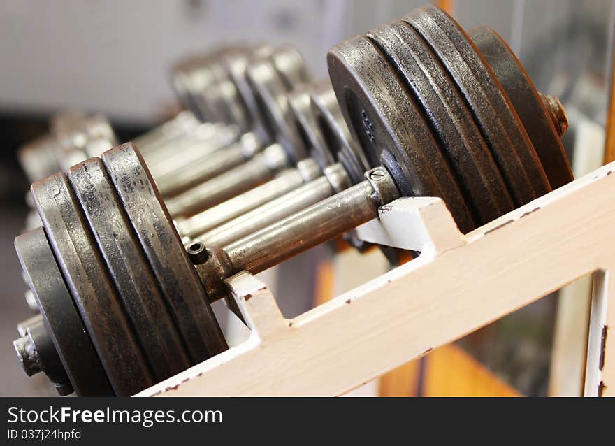 Some dumbbells in fitness room