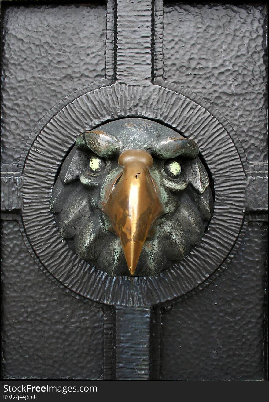 Black Iron Door with eagel ornaments. Black Iron Door with eagel ornaments