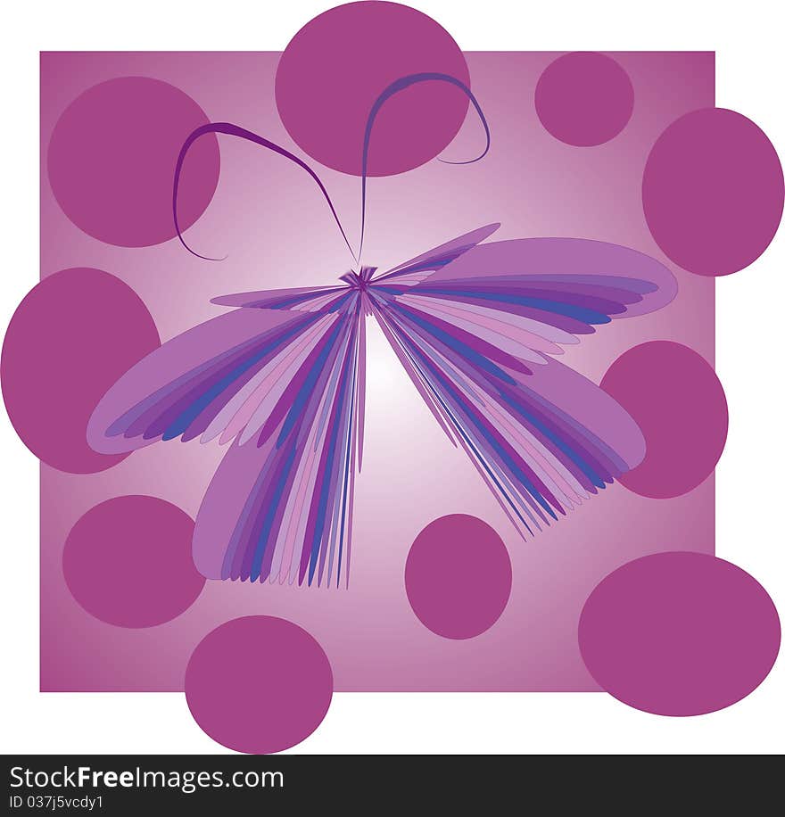 Flying butterfly on a purple background, an insect on the balls