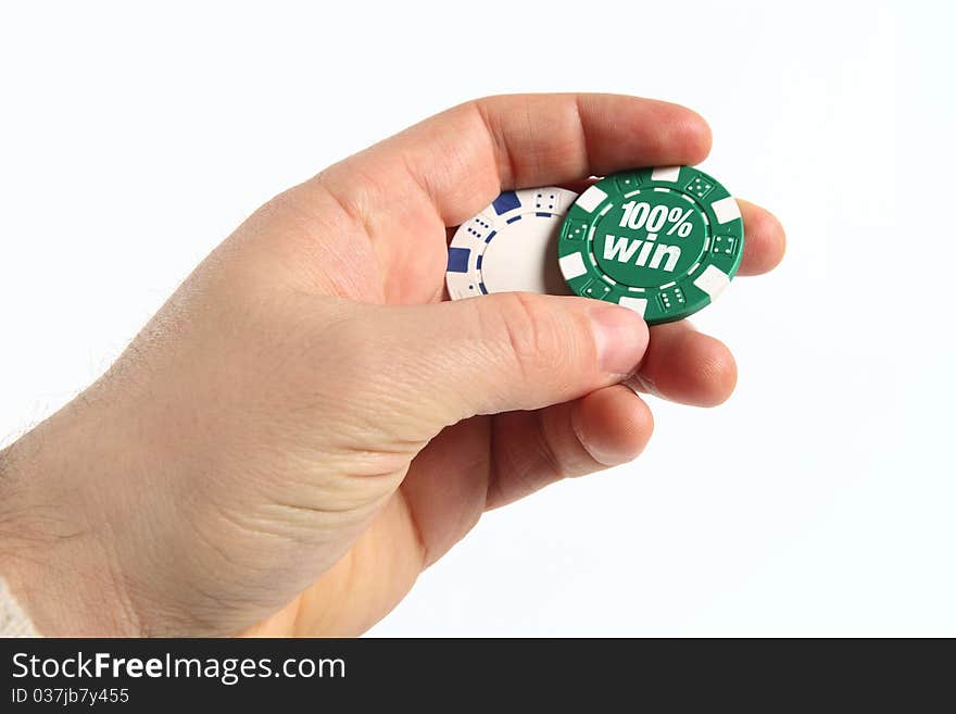 Man with chips in hand. Man with chips in hand