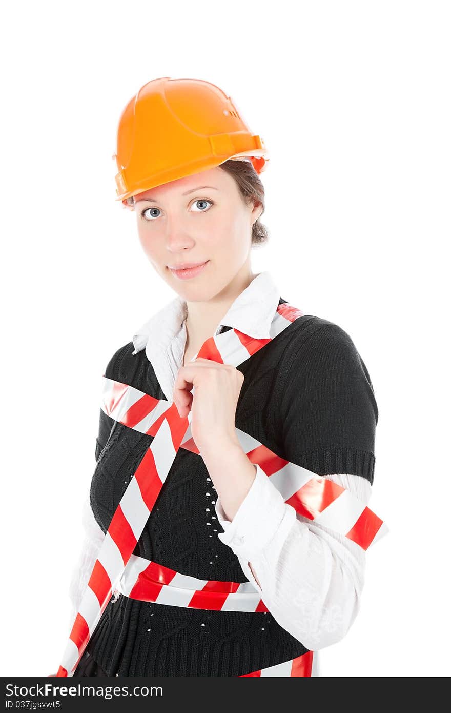 A business woman With cones over white background. A business woman With cones over white background