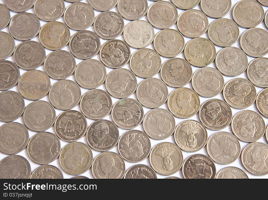 Coins Steps Thai Baht On a white background