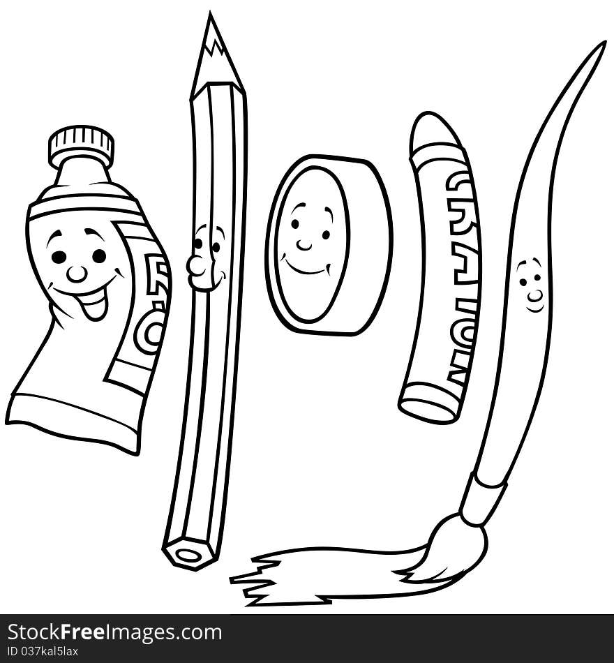 Drawing Set 1 - Black and White Cartoon illustration, Vector