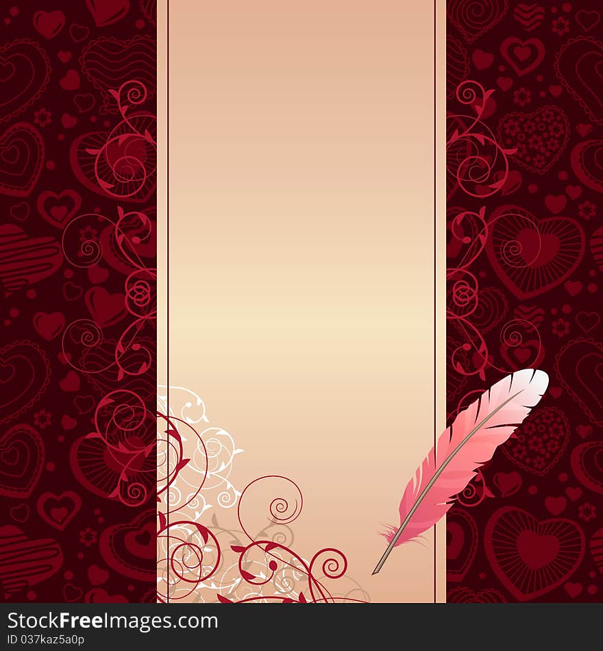 Frame with hearts and feather