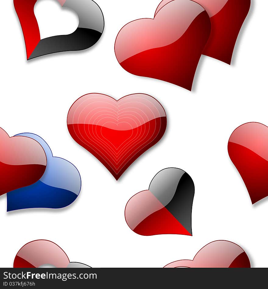 Seamless Valentine glossy colored hearts wallpaper background. Seamless Valentine glossy colored hearts wallpaper background